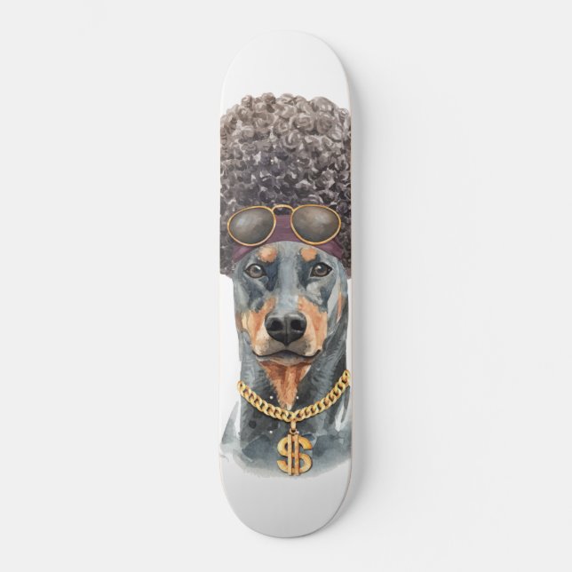 Skateboard Curte Watercolor Rapper Doberman (Anverso)