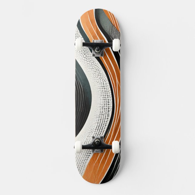 Skateboard Curvas naranjas y grises con texturas (Anverso)