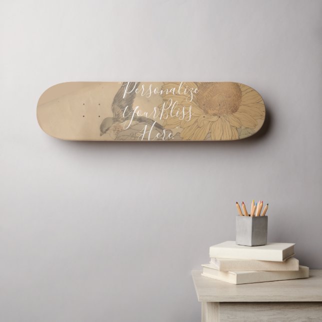 Skateboard CUSTOM Nostalgic Sunflower & Bird Art Print  (Arte de pared (horz))