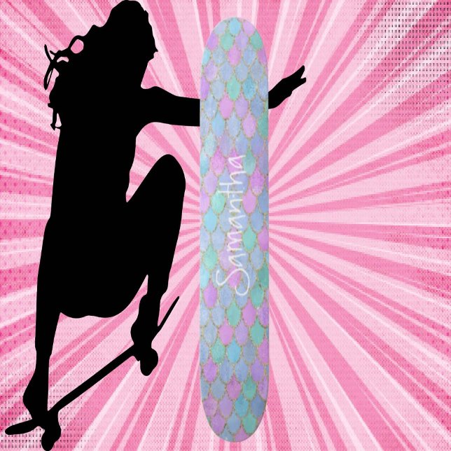 Skateboard Custome Purpurina Girly moda de sirena (Girl Power, Original and best online Zazzle skateboard shop- Urban Warrior)