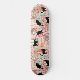 Skateboard Cute acuarela moderna Paris Cafe Cat Pattern