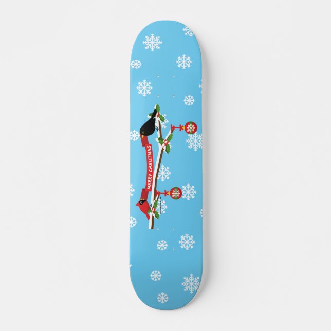 Skateboard Cute Blackbird Y Cardenal En Sucursal - MERRY XMAS (Anverso )