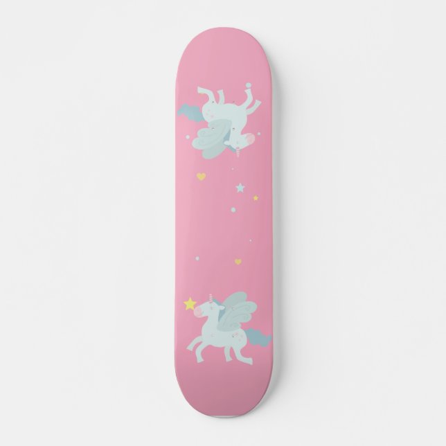 Skateboard Cute Blue Unicorn, estrellas (Anverso )