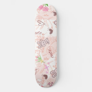 Skateboard Cute conejo japonés Kawaii y cuadros gingham rosa
