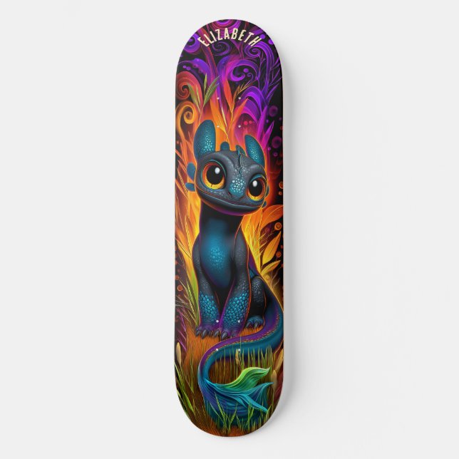 Skateboard Cute Dinosaur Fantasy Forest Cool Children Art (Anverso)