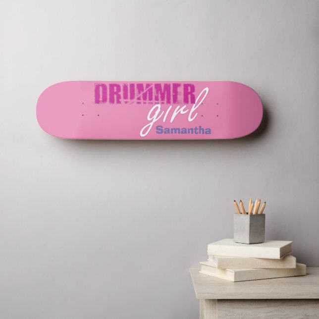 Skateboard Cute Drummer Chica Nombre Purple Grunge Texto (Arte de pared (horz))
