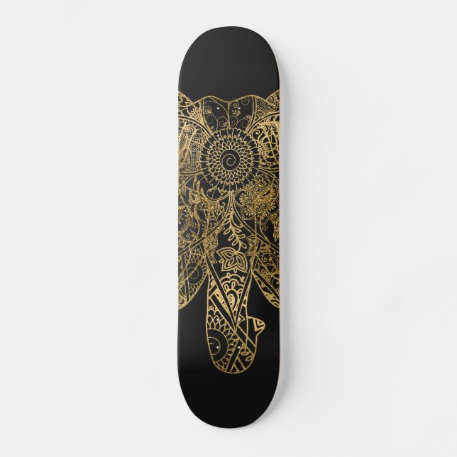 Skateboard Cute Elefante dibujado a mano Henna floral (Anverso)
