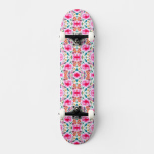 Skateboard Cute flores acuarela coloridas placa licencia fra