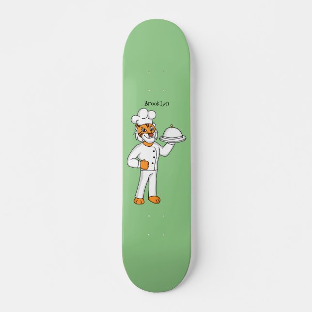 Skateboard Cute funny tiger chef cartoon illustration  (Anverso )