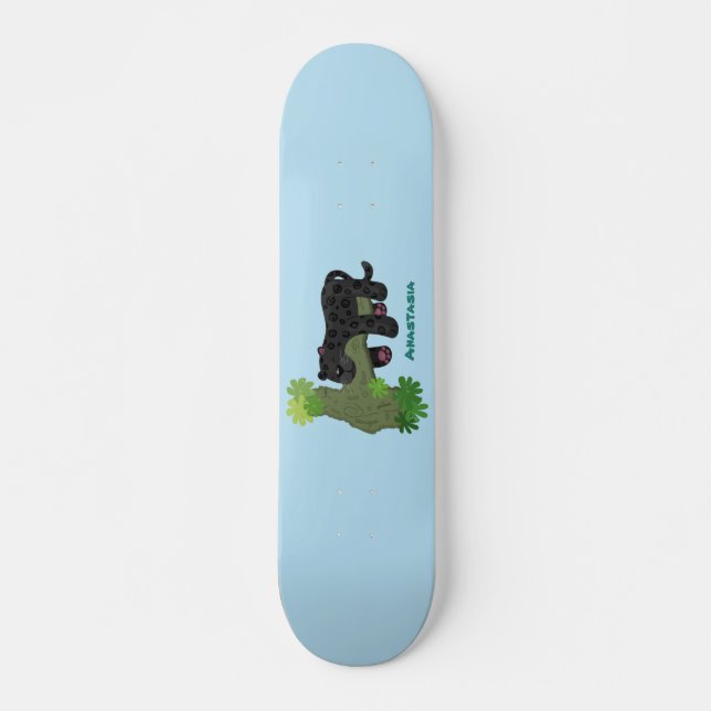 Skateboard Cute jaguar black panther cat cartoon illustration (Anverso )
