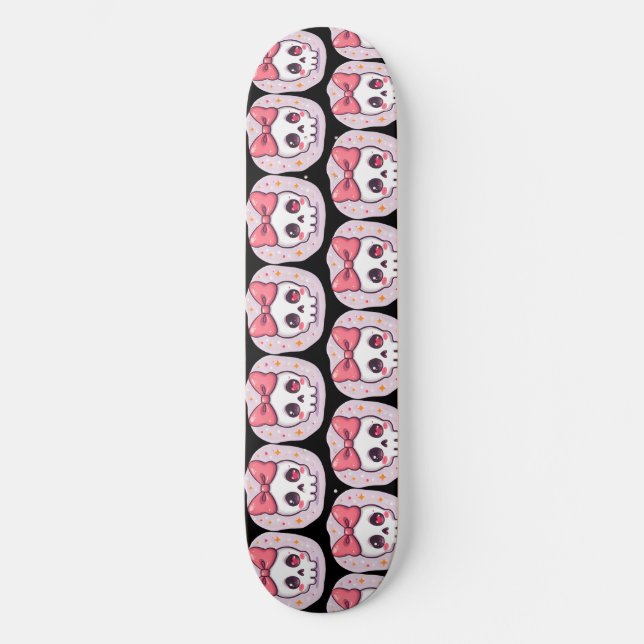 Skateboard Cute Pastel Goth Skull with Bow (Anverso)