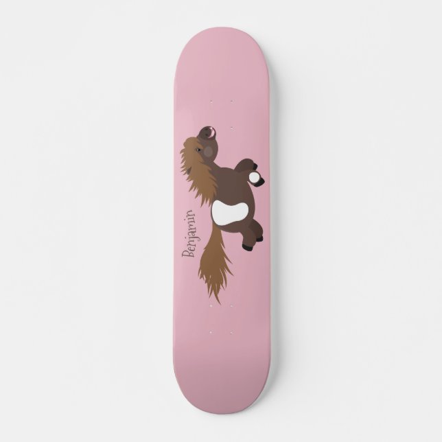 Skateboard Cute running Shetland pony cartoon illustration (Anverso )