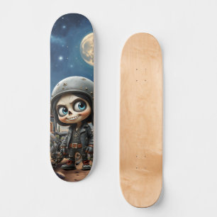Skateboard Cute Skull Biker Paseo bajo la luz de la luna po