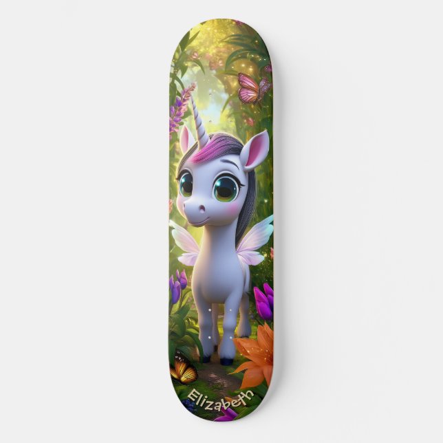 Skateboard Cute Unicorn Fantasy Forest Cool Children Art (Anverso)