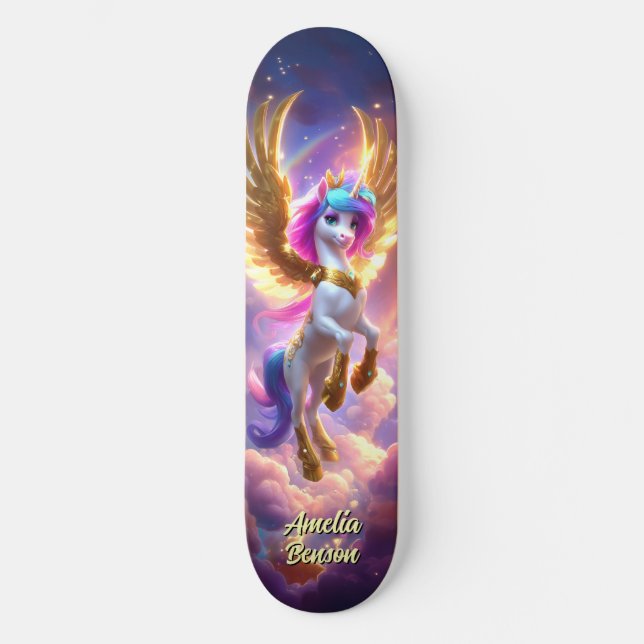 Skateboard Cute Unicorn Fantasy Land Cool Children Art (Anverso)