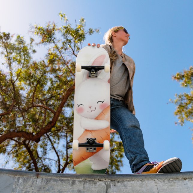 Skateboard Cute Watercolor Spring Bunny Carrot (Exterior 1)
