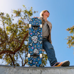 Skateboard Cuto Spooky Skull and Bones Pattern