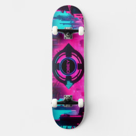 Skateboard Cyberpunk Neon Obey Streetwear Sci-Fi City