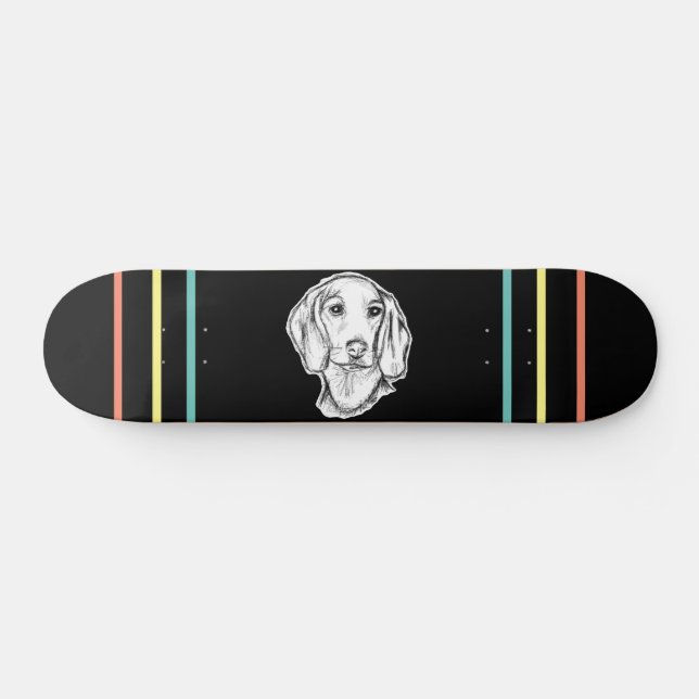 Skateboard dachshund sketch a mano perro cachorro blanco negr (Horz)