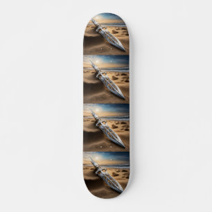 Skateboard Daga de Plata Ornamentada en la Playa al Atardecer