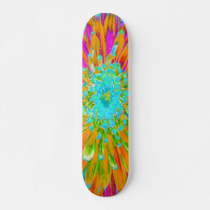Skateboard Dahlia Decorativa Naranja Tropical y Rosa Caliente