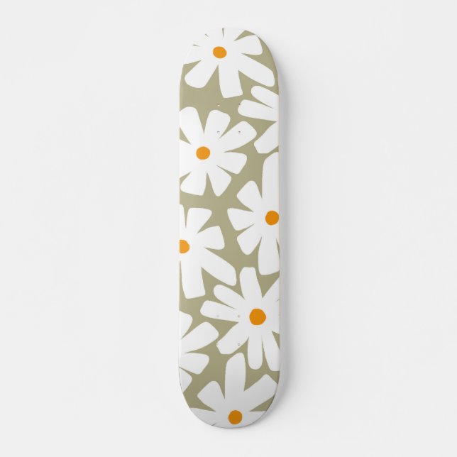 Skateboard Daisies de primavera patrón retro floral salvia ve (Anverso )
