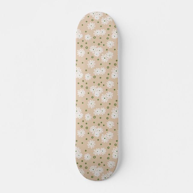 Skateboard Daisies y puntos - blanco, arena y verde pálido (Anverso )