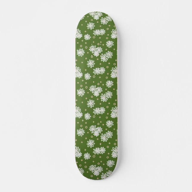 Skateboard Daisies y puntos - blanco, arena y verde pálido (Anverso )