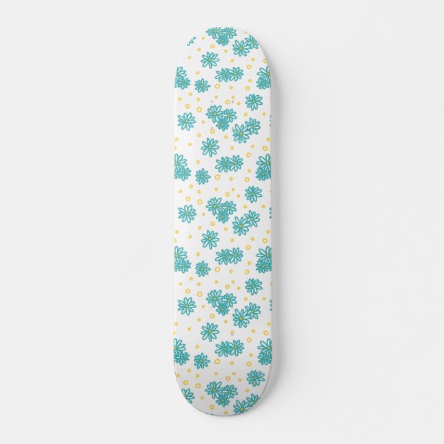 Skateboard Daisies y puntos - turquesa y amarilla (Anverso )
