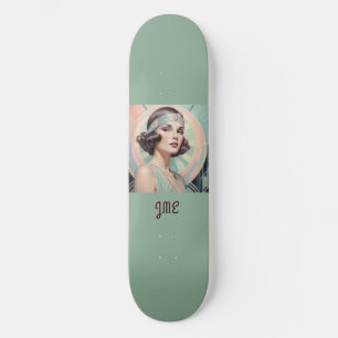 Skateboard Dama inspirada en Art Deco con monograma retro ele