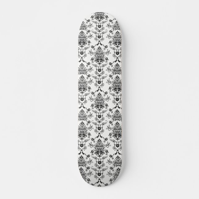 Skateboard Damasco negro sobre blanco (Anverso )