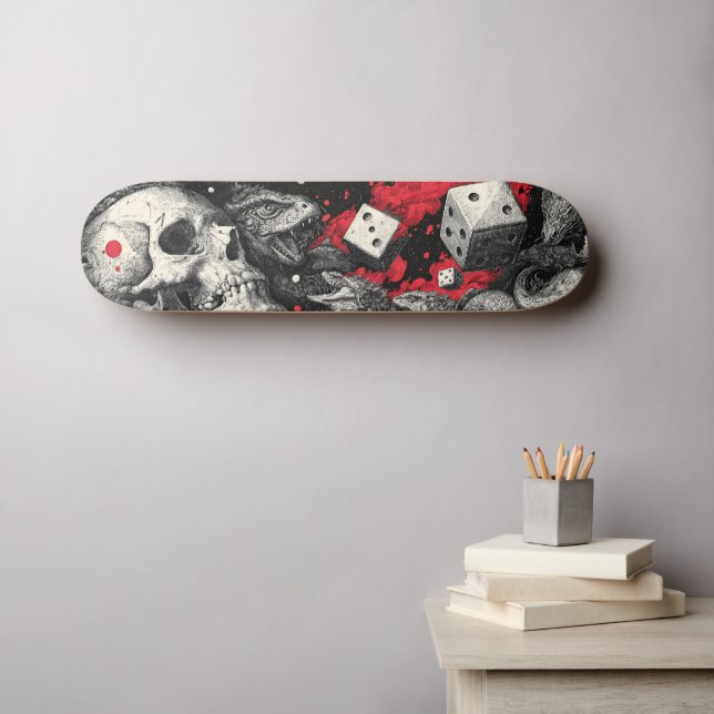 Skateboard Dark Fantasy Skull and Dice Illustration (Arte de pared (horz))