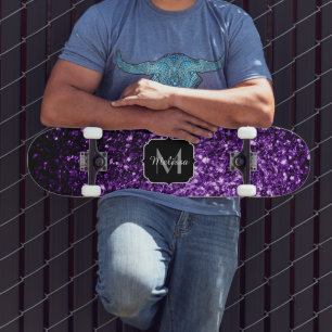 Skateboard Dark Purple faux shiny glitter sparkles Monogram