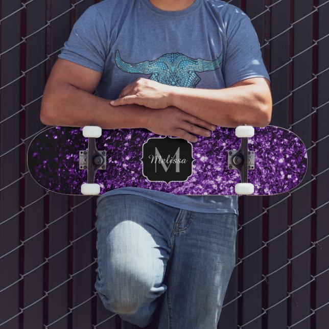 Skateboard Dark Purple faux shiny glitter sparkles Monogram (Exterior 3)