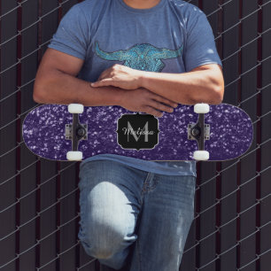 Skateboard Dark ultra violet purple glitter sparkles Monogram