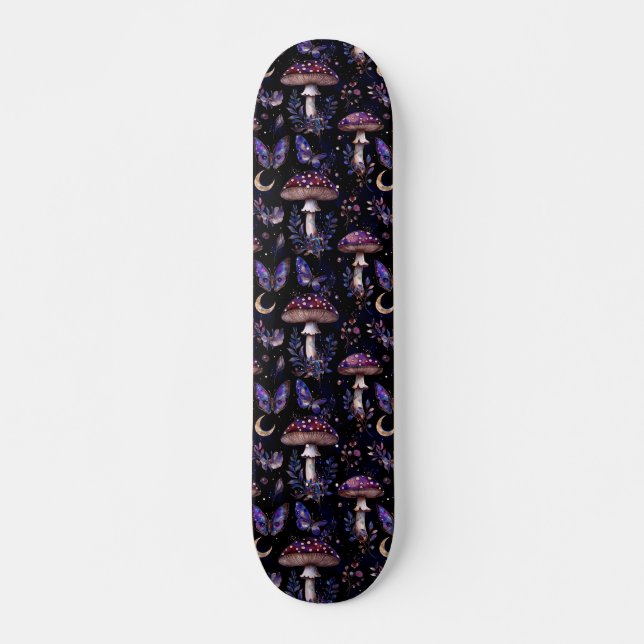 Skateboard Dark Witchy Mushroom Butterfly Celestial Pattern (Anverso )
