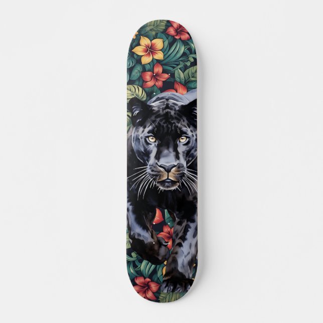 Skateboard de cabeza de pantera floral tropical de (Anverso )
