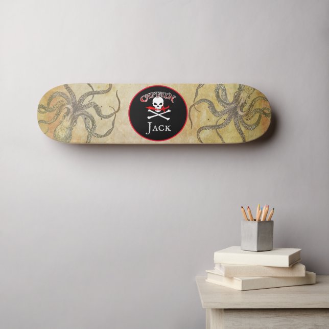 Skateboard de capitán pirata personalizado (Arte de pared (horz))