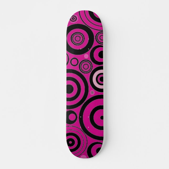 Skateboard de Círculos Negros y Rosa (Anverso )