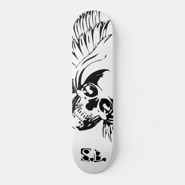 Skateboard de cráneo alado gráfico. (Anverso)