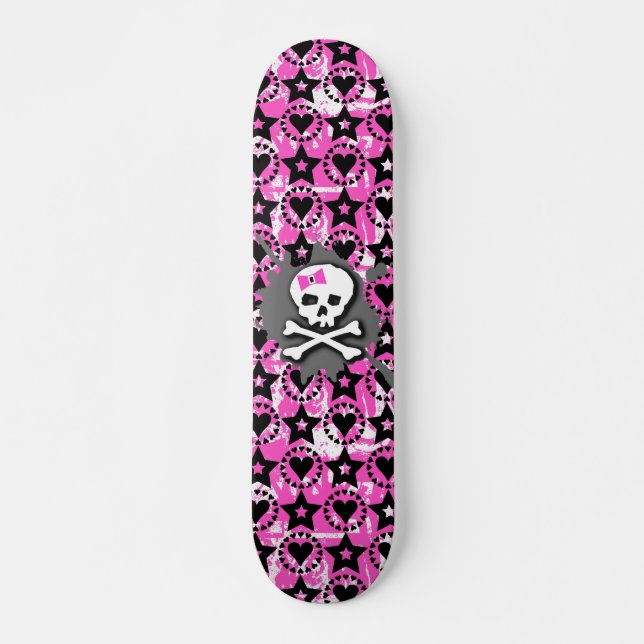 Skateboard de cráneo de Bow rosa (Anverso )