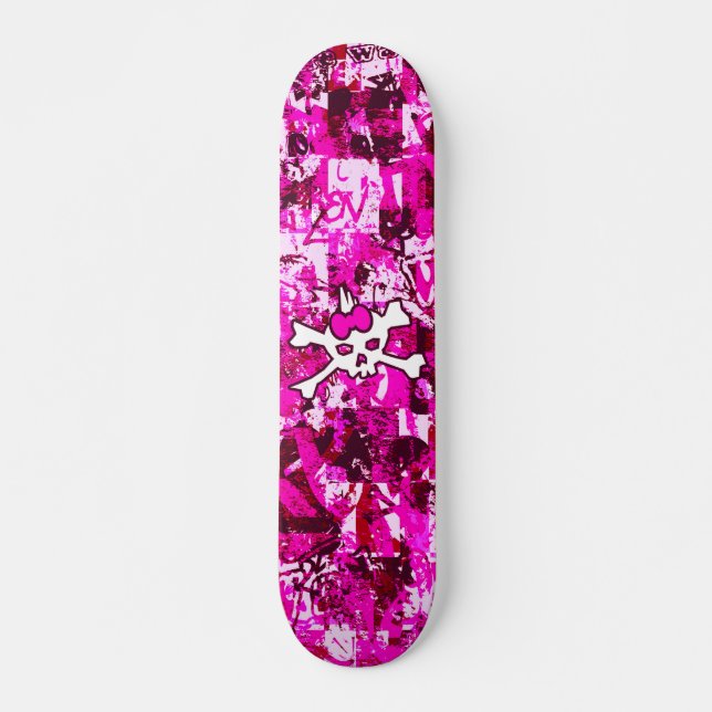 Skateboard de cráneo de Punk rosa (Anverso )