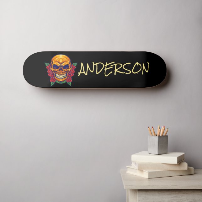 Skateboard de cráneo dorado personalizado (Arte de pared (horz))