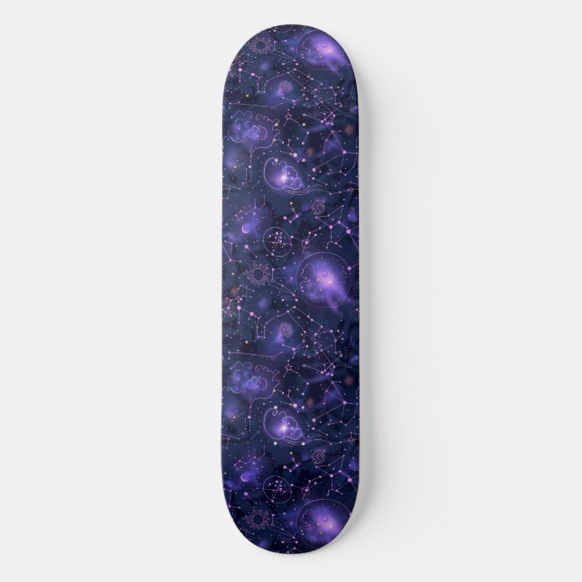Skateboard de diseño de astrología púrpura único (Anverso)