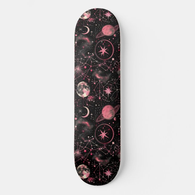 Skateboard de diseño de astrología rosa único (Anverso)