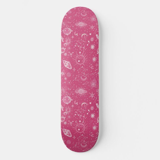 Skateboard de diseño de astrología rosa único (Anverso)