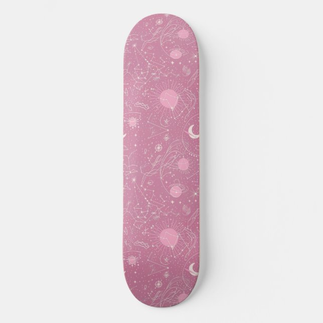 Skateboard de diseño de astrología rosa único (Anverso)
