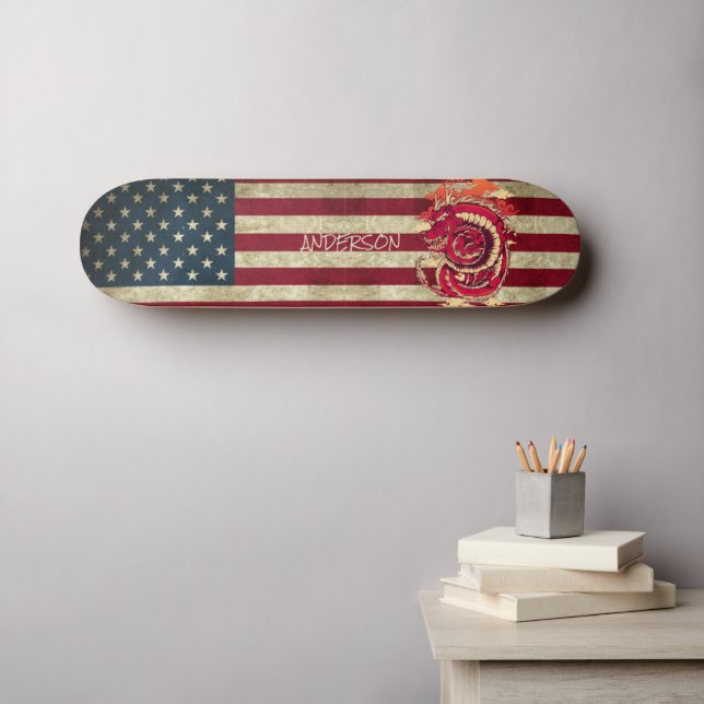 Skateboard de dragón azul americano personalizado (Arte de pared (horz))