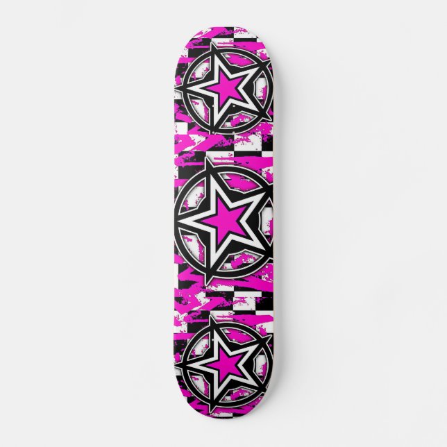 Skateboard de Estrellas Emo Rosadas por Bradley Bo (Anverso)