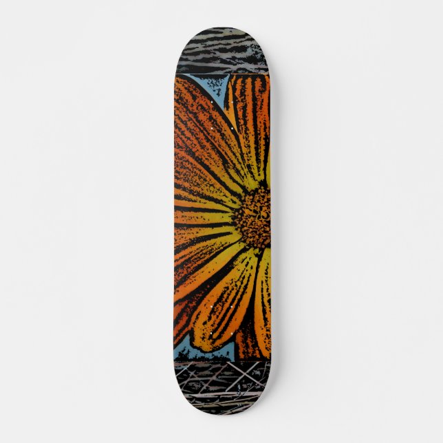 Skateboard de flores de madera naranja (Anverso )